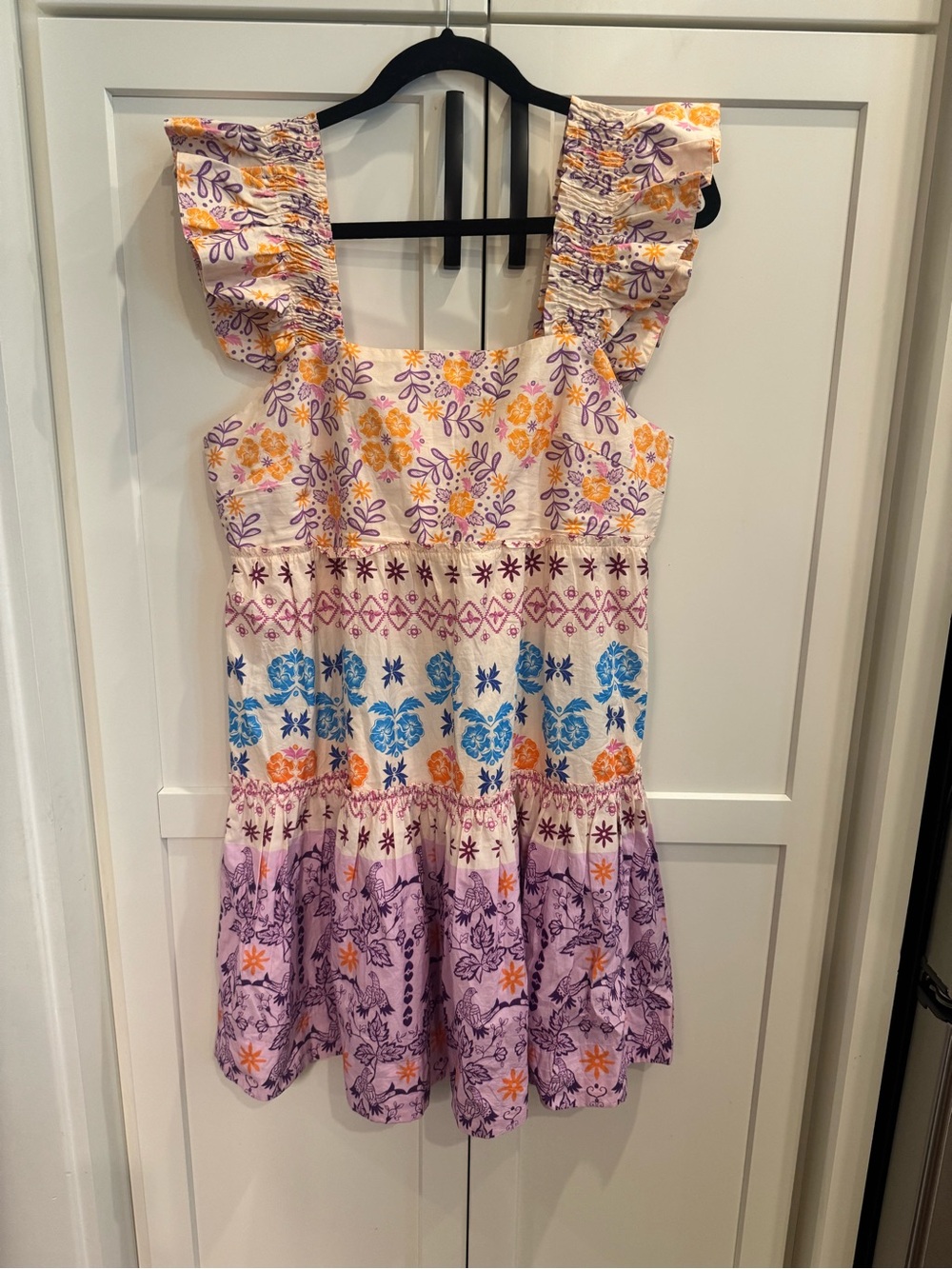 Oliphant Lavender Multi Floral Tiered Dress with Ruffle Straps